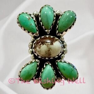 Kingman Turquoise Wildhorse Jasper Cluster Ring Sterling Silver Adjst 5-10